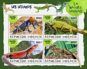 Togo - 2019 Lizards on Stamps - 4 Stamp Sheet - TG190126a