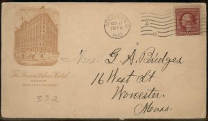 USA 1910 Colorado DENVER Brown Palace Illustrated Cover 99132