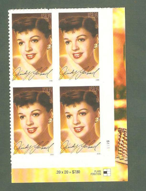 4077 Judy Garland Plate Block Mint/nh FREE SHIPPING