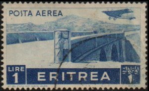 Eritrea C11 - Used - 1L Plane Over Bridge (1936) (cv $0.35) +