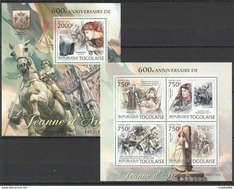 2012 Togo Art War 600Th Anniversary Jeanne D'Arc Joan Of Ark Bl+Kb ** Tg817