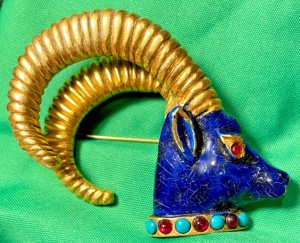 Rare Vintage Mint Richeliou Blue Enamel Rams Head Pin Brooch#205969474156