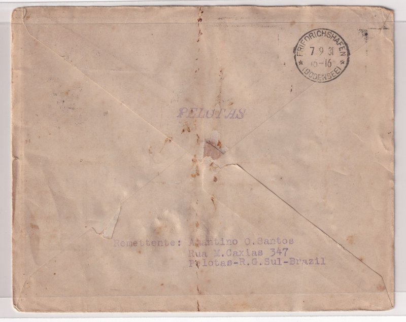 BRAZIL cover_1931_Airmail_Via Condor-Zeppelin_First Flight Brazil-Europe