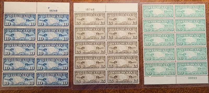 Scott C7-C9 Plate Blocks Of 10 Each.  MNH!  Nice!