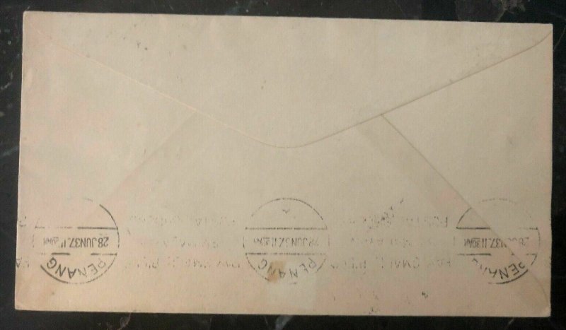 1937 Singapore Malaya Airmail First Flight Cover FFC To Penang