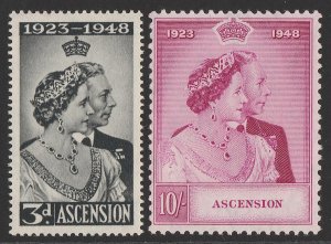 ASCENSION : 1948 KGVI Silver Wedding set 3d & 10/-. MNH **. 