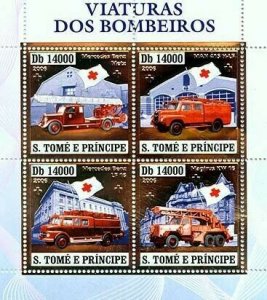 S. TOME & PRINCIPE 2006 MNH silver-OLD FIRE ENGINES, RED CROSS. Scott Code: 1643 