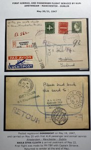 1947 Dordrecht Netherlands First Flight Airmail PC Cover To Dublin Ireland KLM