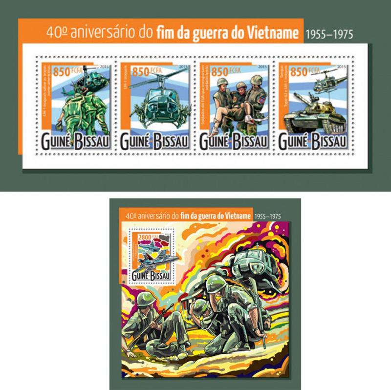 Vietnam War Military Planes Helicopters Aviation Guinea-Bissau MNH stamp set