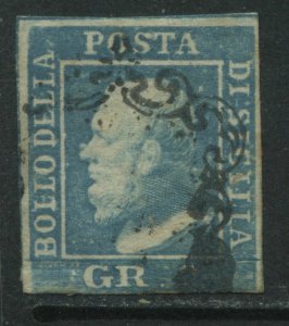 Italy Sicily 1859 2 grana greenish blue used