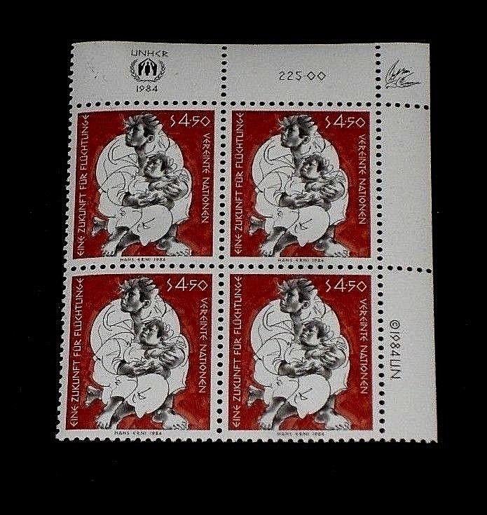 U.N. 1984, VIENNA #44, FUTURE FOR REFUGEES. INSC. BLK/4, MNH, NICE!! LQQK!!