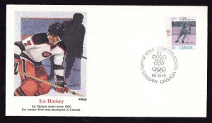 Canada-Sc#1111-stamp on Fleetwood FDC-Sports-Calgary Olympics-Hockey-1986-