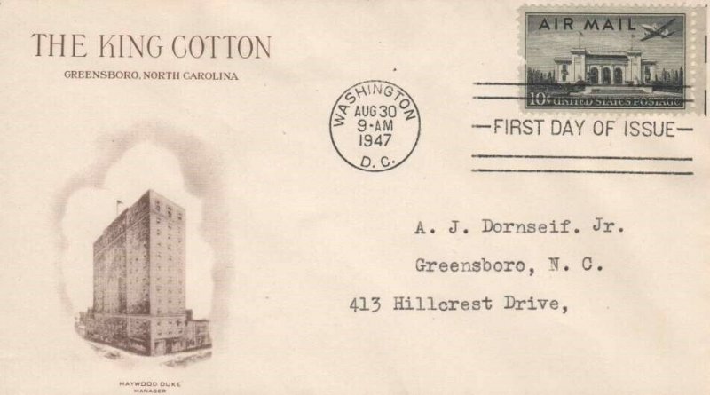 C34 10c PAN AM BLDG. AIRMAIL 1949 - The King Cotton Hotel