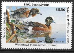 USA, Pennsylvania PA9, 1991 Hunting Permit Stamp, VF, NH