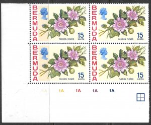 BERMUDA 1970 15c Passion Flower FLORA Issue PLATE BLK4 Sc 264 MNH