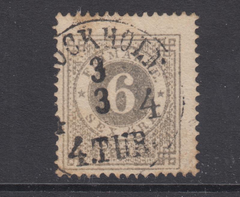 Sweden Sc 21 used. 1874 6ö gray Numeral, Perf 14, STOCKHOLM cancel