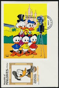 Maldives 1040-9 on FDC's Disney, Donald Duck, 50th Anniversary