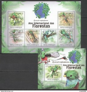 2011 Mozambique Fauna Florestas Birds Quetzal Bl+Kb ** Bc1279