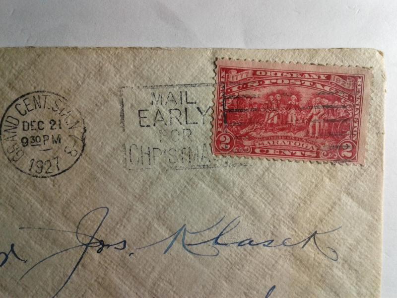 SCOTT # 644  POSTAL HISTORY 1927 WITH CHRISTMAS STAMP SPECIAL SECURITY ENVELOPE