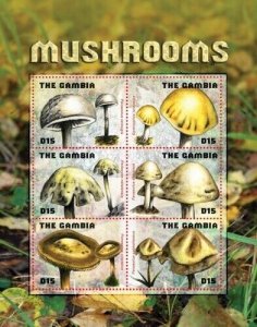 Gambia 2009 - Mushrooms - Sheet of 6 stamps - Scott #3220 - MNH