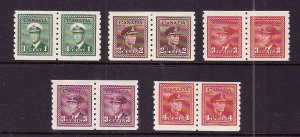 Canada-Sc#263-7-Unused hinged KGVI war coil pair set-og-perf 8 vertical-1942-3-i