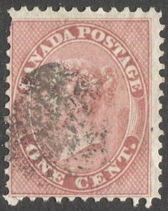 CANADA 1859 Used 1c rose  QV, Sc 14 Used F, cv $90