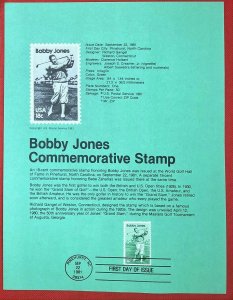 ZAYIX 1981 United States Souvenir Page SP563 Bobby Jones Sports Legend Golf