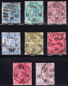 India Scott O22, O27-30, O33, O35-36  F to VF used.