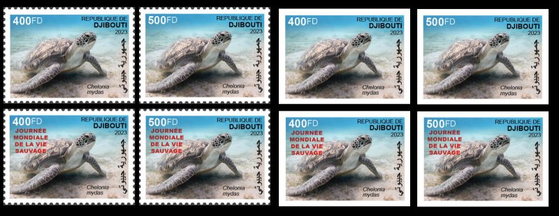 DJIBOUTI 2023 SET 2 X 4V (REG & ORIGINAL PACKAGING) - TURTLES TURTLE PANDEMIC - MNH-
