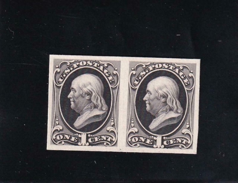 1c Black Franklin Color Proof, Sc #156TC4a, Pair (42849)