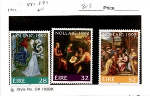 Ireland, Postage Stamp, #882-884 Mint NH, 1992 Christmas (AB)