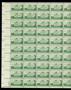1108 Gunston Hall Sheet of 50 3¢ Stamps MNH 1958