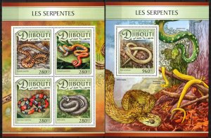 Djibouti 2017 Reptiles Snakes sheet + S/S MNH