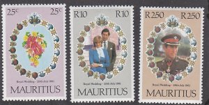 Mauritius # 520-522,  Royal Wedding - Princess Diana, Mint NH 1/2 Cat.