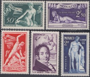 MONACO Sc # 209-13 CPL MNH w/o AIRMAILS, SCULPTOR FRANCOIS BOSIO