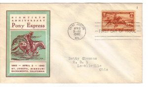 US 894 (Me-1) 3c Pony Express single on FDC Linprint Cachet ECV $20.00