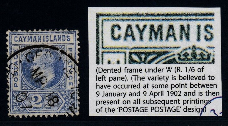 Cayman Islands, SG 10a, used Dented Frame variety