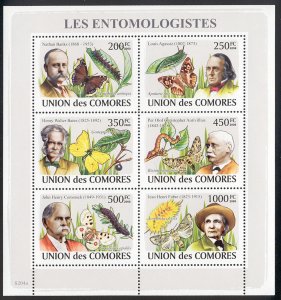 Comoro Islands - 2009 s/s of 6 Entomologists #1053 cv $ 15.00 Lot # 61