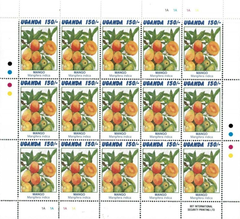 Uganda 1996 - FRUIT COLLECTION - Set of 5 Sheets of 15 (Scott #1443-7) - MNH