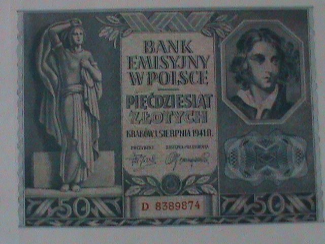 POLAND-1941-GERMAN OCCUPATION NOTE- WW II-50 ZLOTYCH-UNC-VF-83YEARS OLD