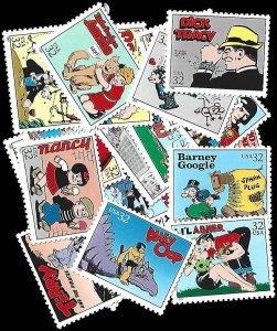 PCBstamps  US #3000 Sgls $6.40(20x32c)Comic Strips, MNH, (3)