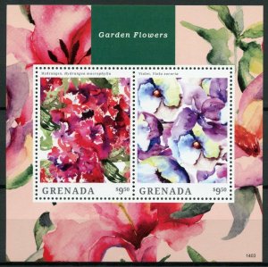 Grenada 2014 MNH Garden Flowers 2v S/S I Hydrangea Violet