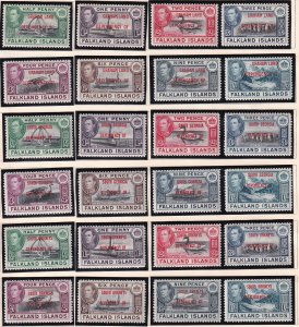 1944 Falkland Island Dependencies 4 overprint set MLMH Sc# 2L1 / 5L8 CV $101.00