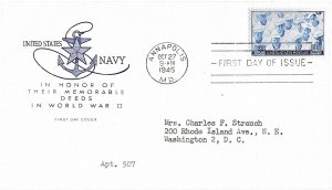 #935 FDC, 3c U.S. Navy, House of Farnam cachet - single/block of 4