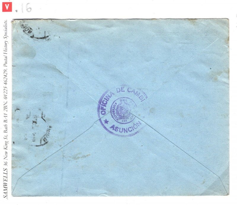 PARAGUAY Official Cover 2.50 Peso Rate Asuncion 1935{samwells-covers}SV16