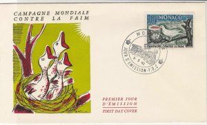 Monaco 1963 Global Campaign against Hunger Baby Birds FDC Stamps Cover Ref 23841 