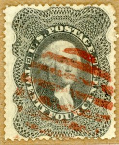 US Scott#37 VF 1860 24c Washington, beauty w/red grid cancel, sound