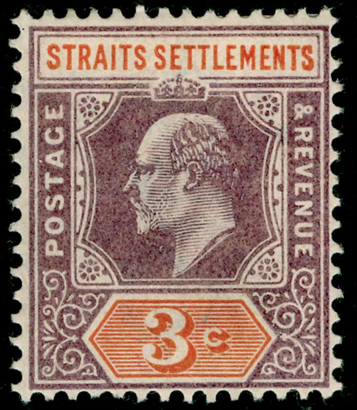 MALAYSIA - Straits Settlements SG111, 3c dull purple on orange, M MINT.