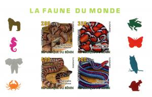 BENIN SHEET IMPERF SNAKES REPTILS