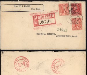 U.S. cover: 561 (x2) Post, Texas -  1925 registered cover